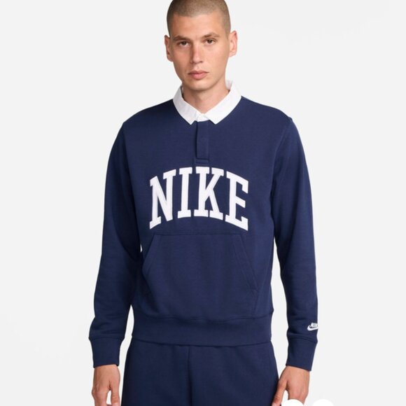 Men's Long-Sleeve Fleece Polo Nike Club Fleece - Picture 1 of 7